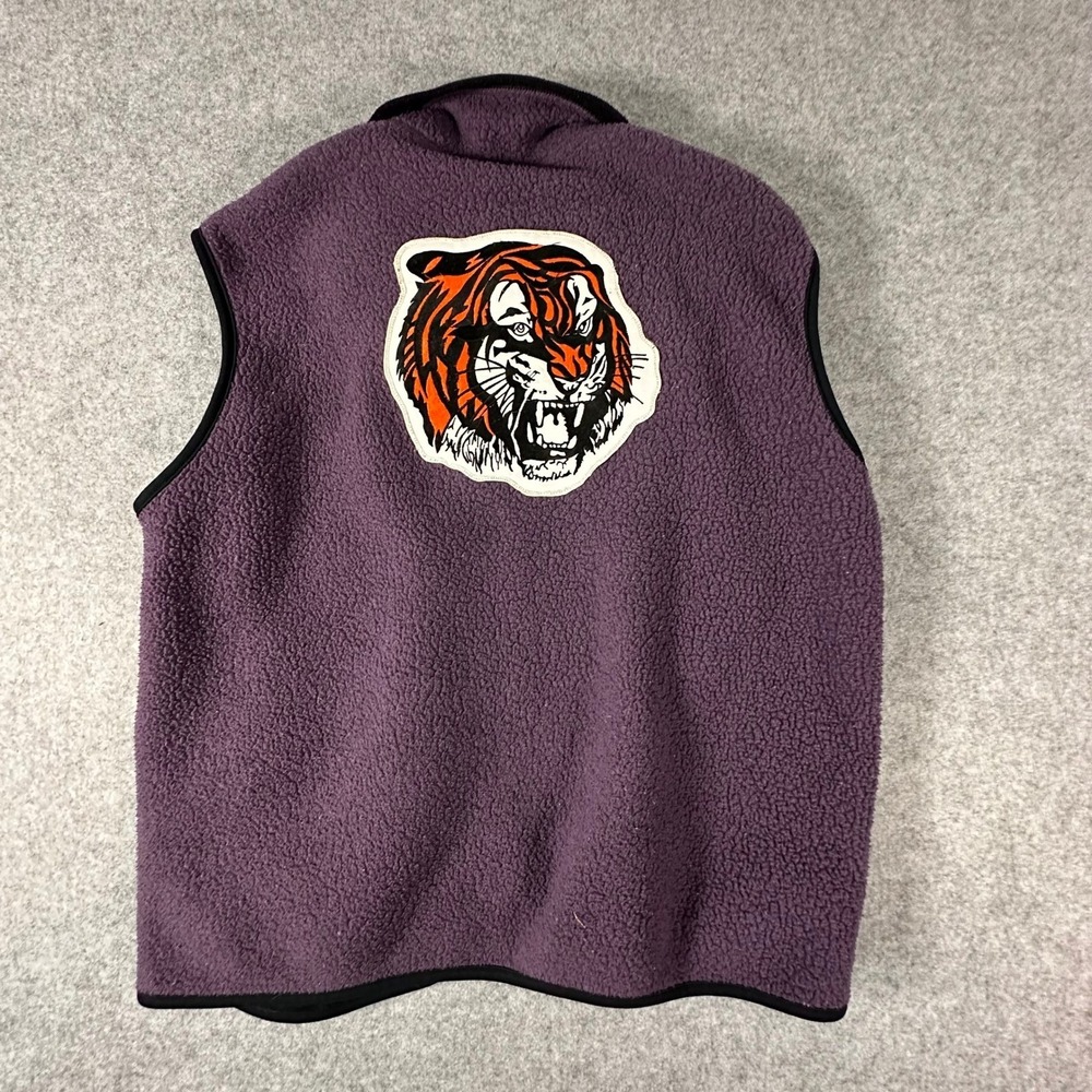 REI Custom Fleece Vest XL Purple Mens Tiger Eagle Black Belt‎ Club Patches Sewn